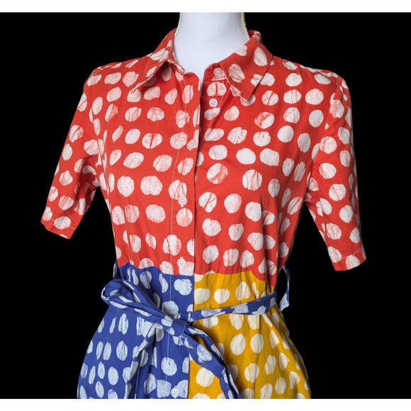 Busayo Collective Colorblock Shirt Dress Size 4 Polka Dot Maxi 100% Cotton - Picture 5 of 7